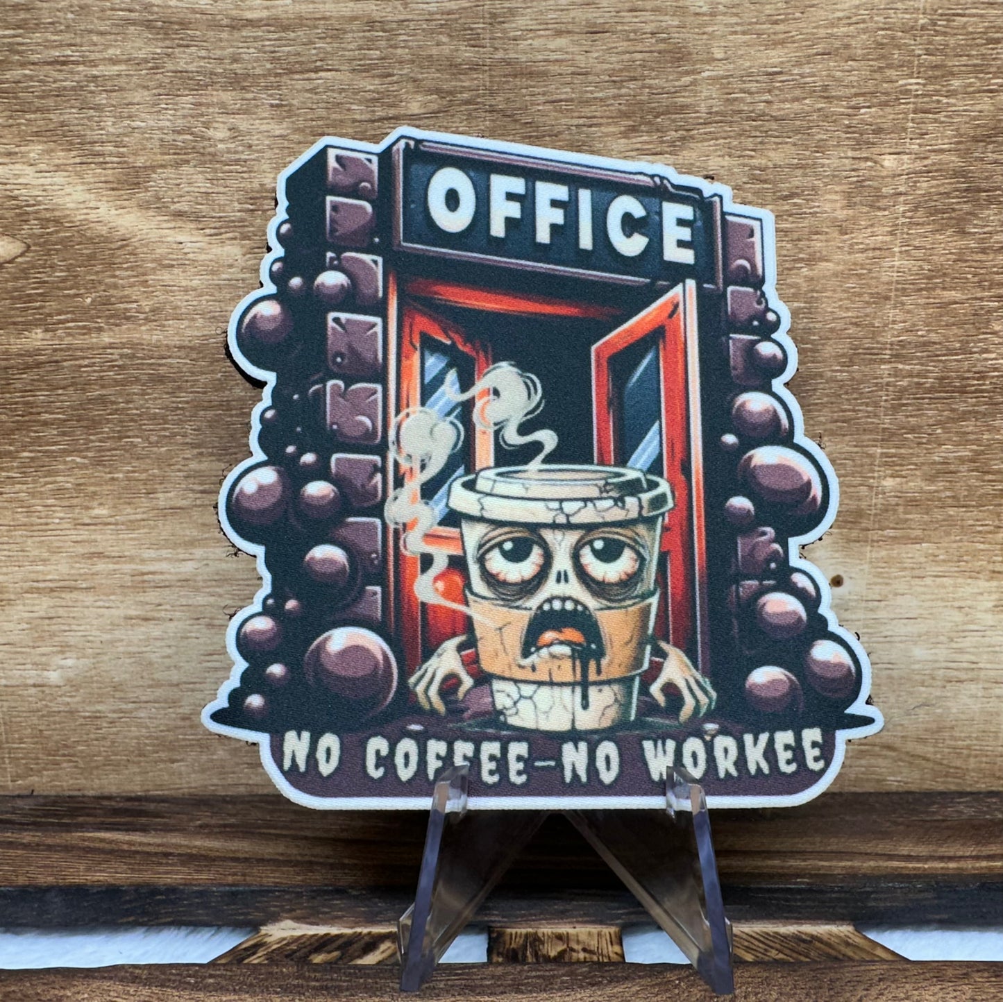 Hilarious No Coffee No Workee Velcro Patch - Zombie Coffee Lover - Office Morale Patch